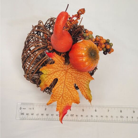 Fall Wicker Pumpkin with Gourd & Leaf Accent 7” Autumn Table Decor - Picture 5 of 5